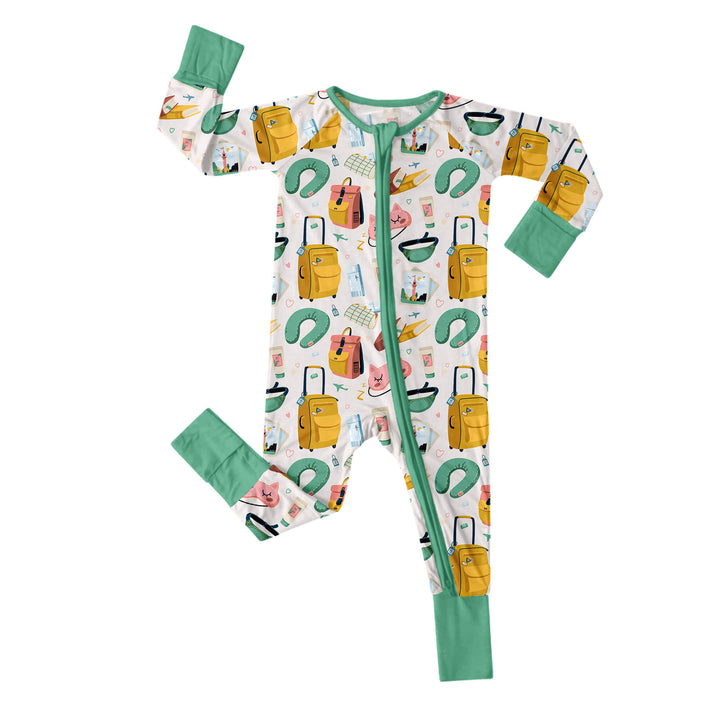 Green Traveling Convertible Zippered Romper