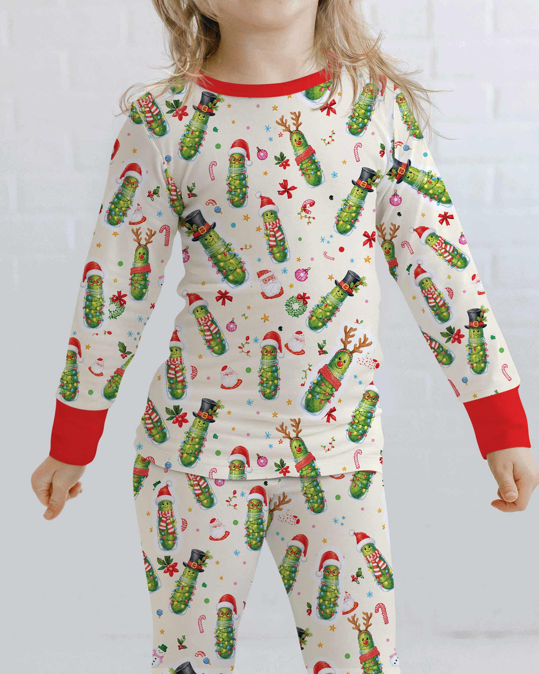 Funny Christmas Pickle Bamboo Two Piece Long Sleeve Pajama Set