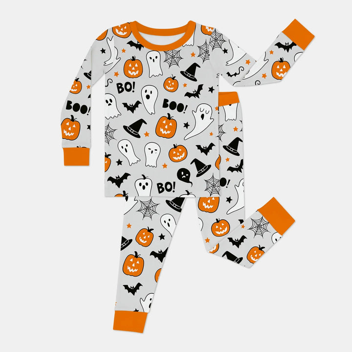 Halloween Boo & Pumpkin Glow In The Dark Two Piece Long Sleeve Pajama Set - Zumbamboo