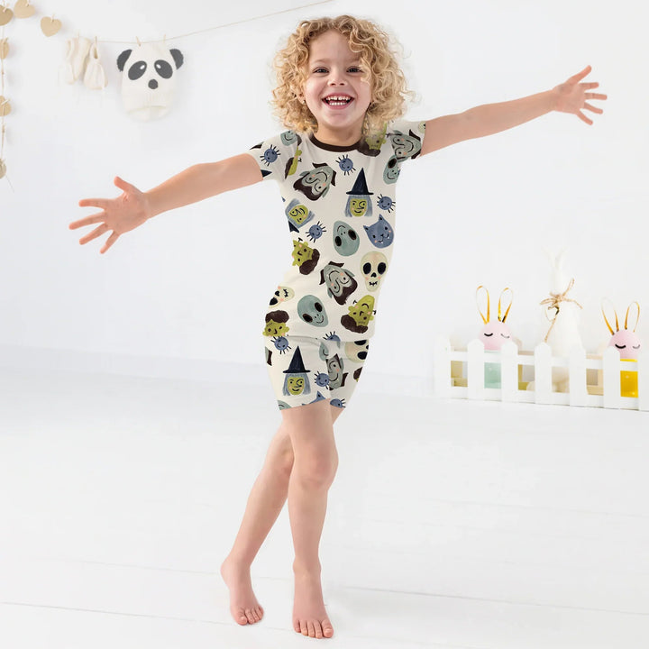 Halloween Face Two Piece Short Sleeve Shorts Pajama Set - Zumbamboo
