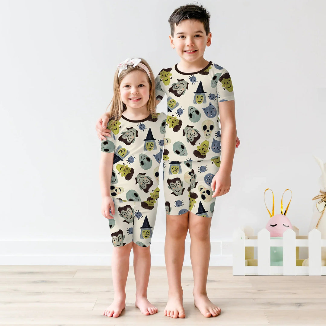 Halloween Face Two Piece Short Sleeve Shorts Pajama Set - Zumbamboo