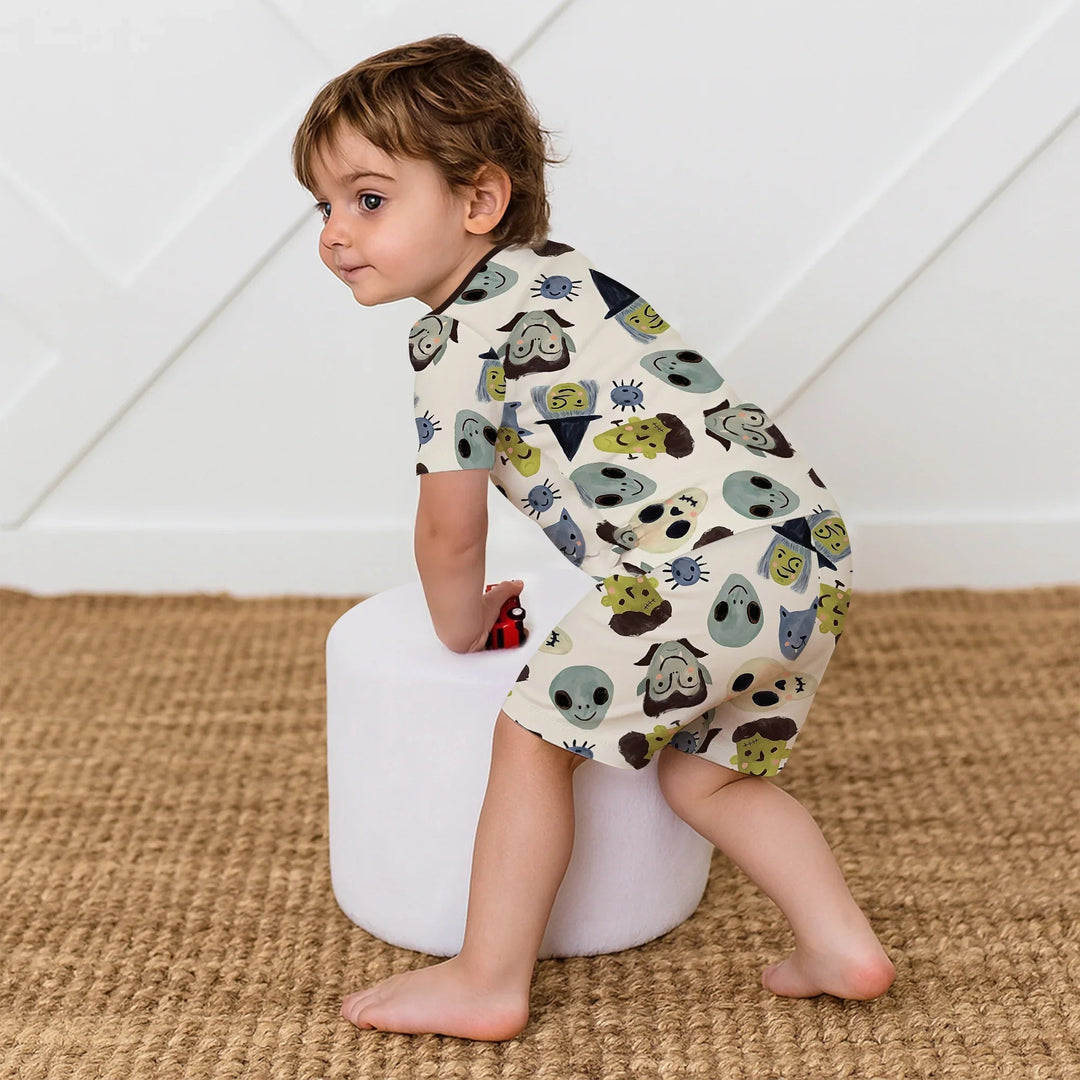 Halloween Face Two Piece Short Sleeve Shorts Pajama Set - Zumbamboo