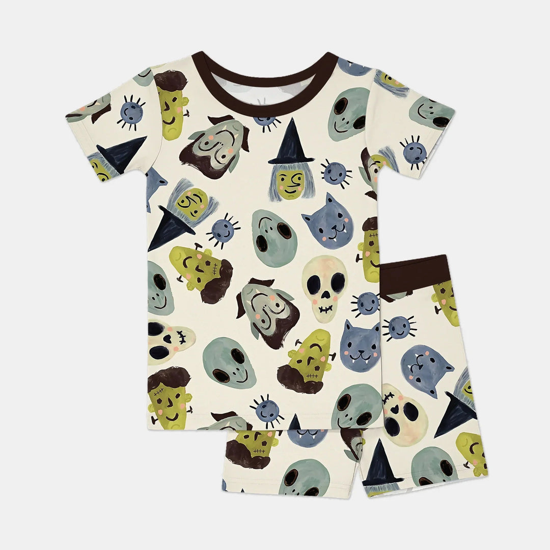 Halloween Face Two Piece Short Sleeve Shorts Pajama Set - Zumbamboo