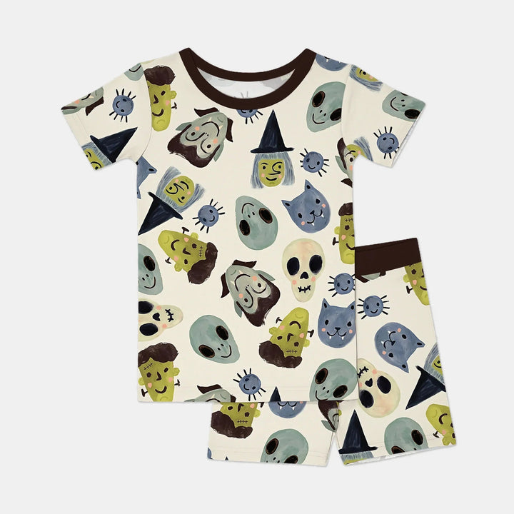 Halloween Face Two Piece Short Sleeve Shorts Pajama Set - Zumbamboo