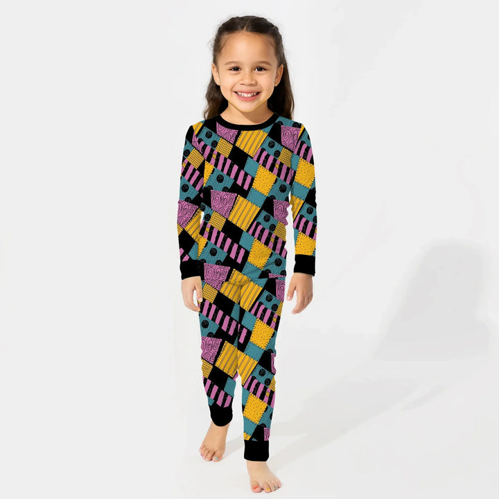 Halloween Patchwork Cartoon Two Piece Long Sleeve Pajama Set - Zumbamboo