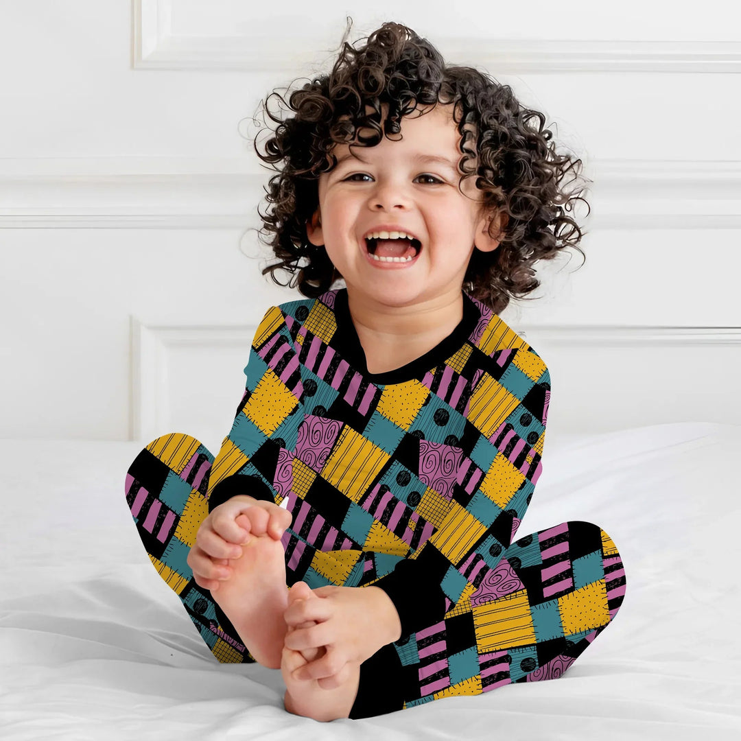 Halloween Patchwork Cartoon Two Piece Long Sleeve Pajama Set - Zumbamboo