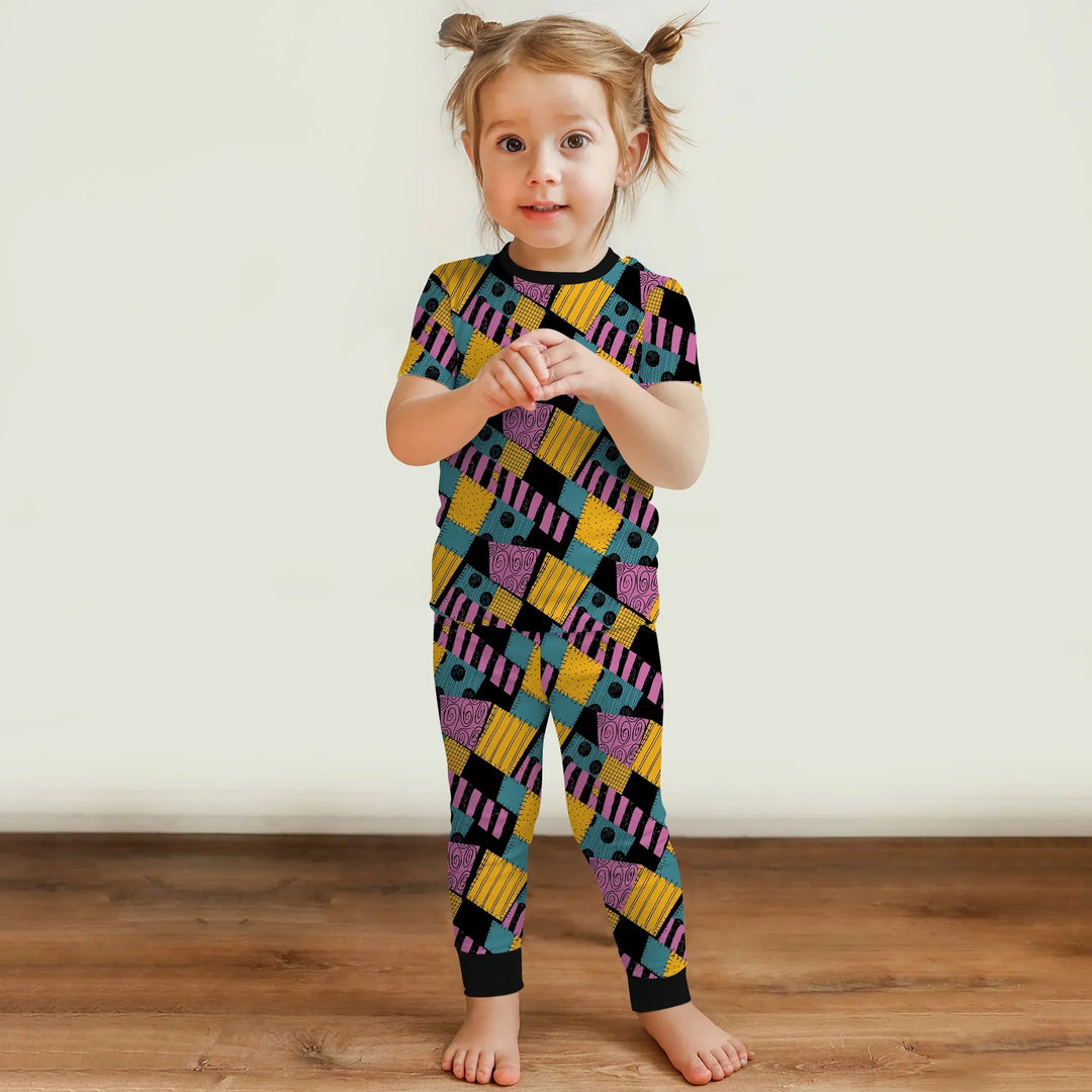 Halloween Patchwork Cartoon Two Piece Short Sleeve Pajama Set - Zumbamboo
