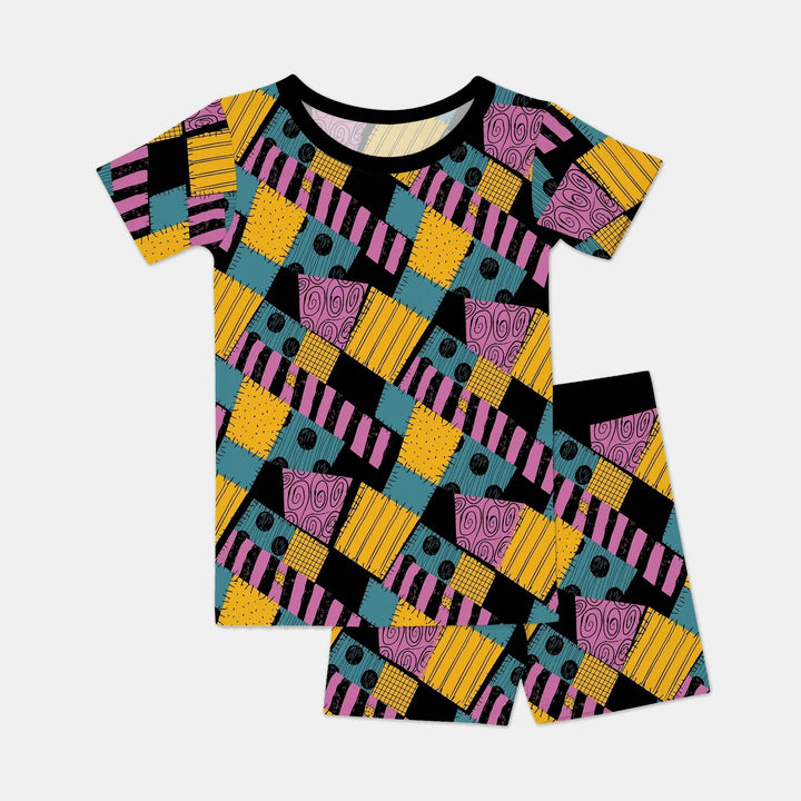 Halloween Patchwork Cartoon Two Piece Short Sleeve Short Pajama Set - Zumbamboo