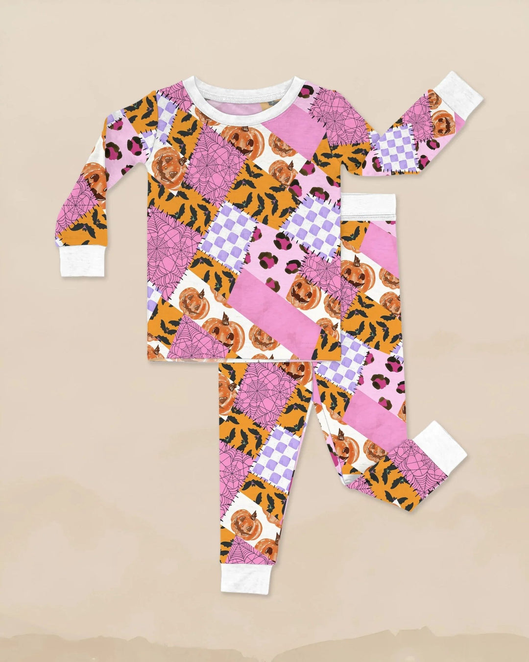 Halloween Patchwork Two Piece Long Sleeve Pajama Set - Zumbamboo