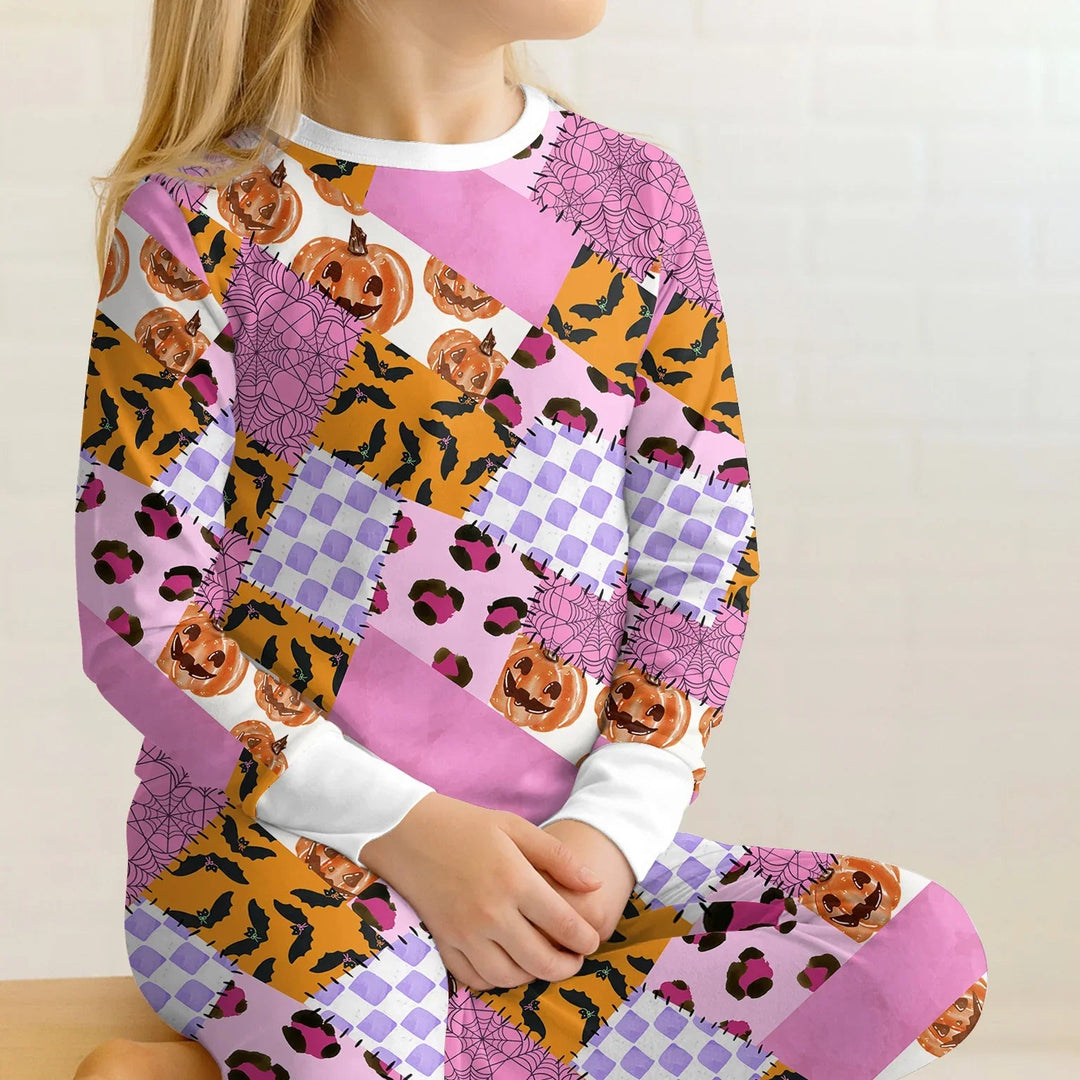 Halloween Patchwork Two Piece Long Sleeve Pajama Set - Zumbamboo