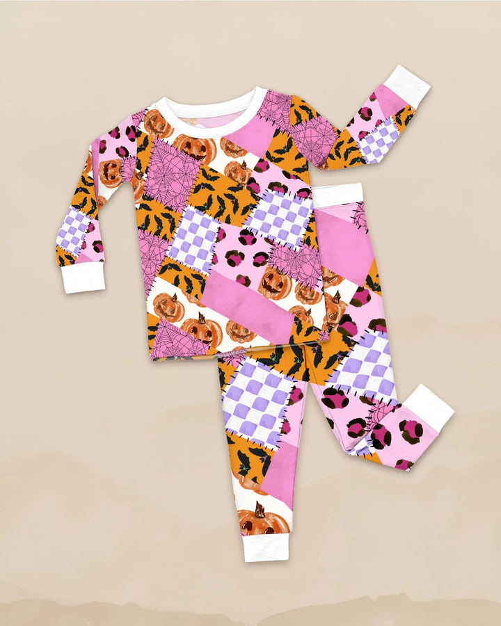 Halloween Patchwork Two Piece Long Sleeve Pajama Set - Zumbamboo
