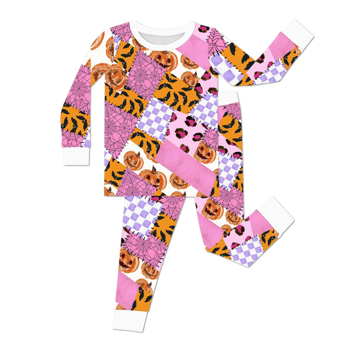 Halloween Patchwork Two Piece Long Sleeve Pajama Set - Zumbamboo