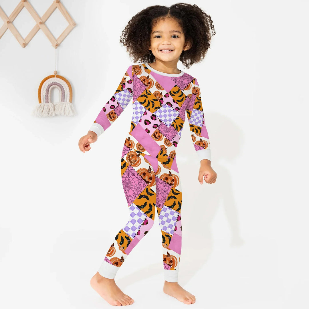 Halloween Patchwork Two Piece Long Sleeve Pajama Set - Zumbamboo