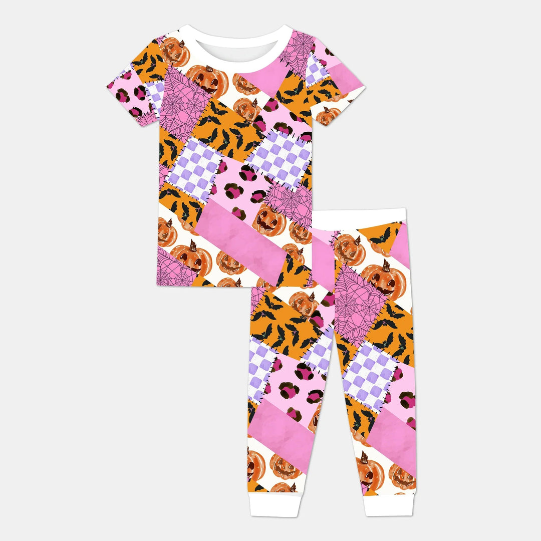 Halloween Patchwork Two Piece Short Sleeve Pajama Set - Zumbamboo