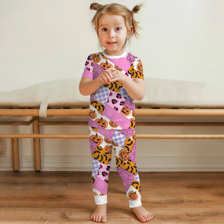 Halloween Patchwork Two Piece Short Sleeve Pajama Set - Zumbamboo