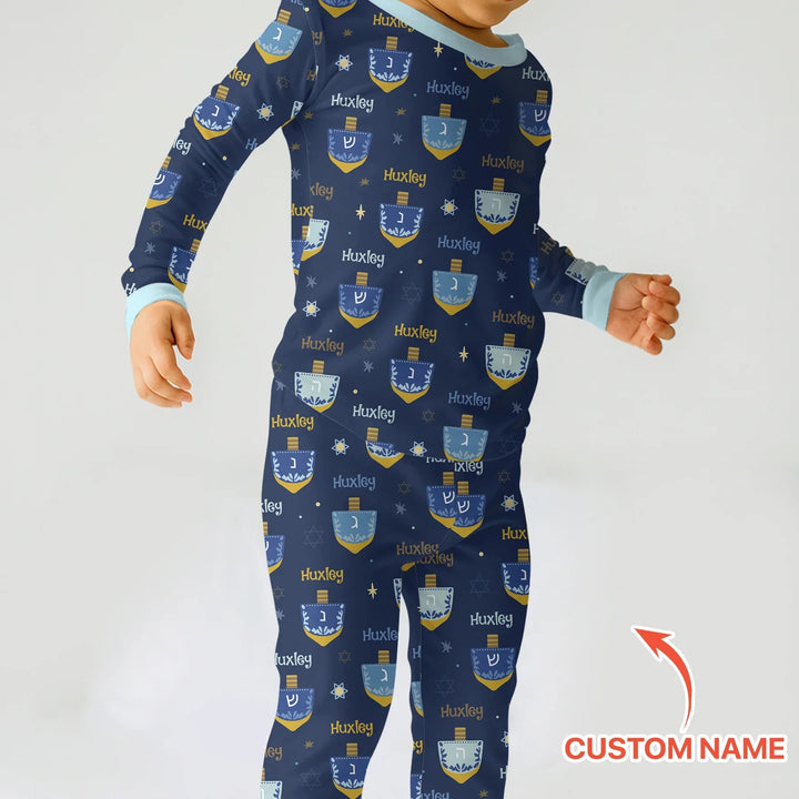 Hanukkah Dreidels Two Piece Long Sleeve Pajama Set - Zumbamboo