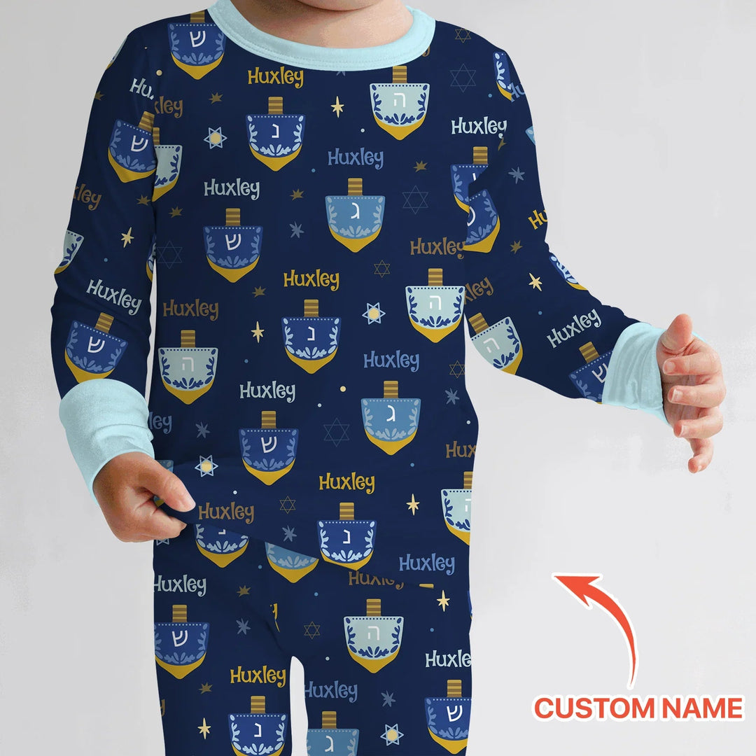 Hanukkah Dreidels Two Piece Long Sleeve Pajama Set - Zumbamboo