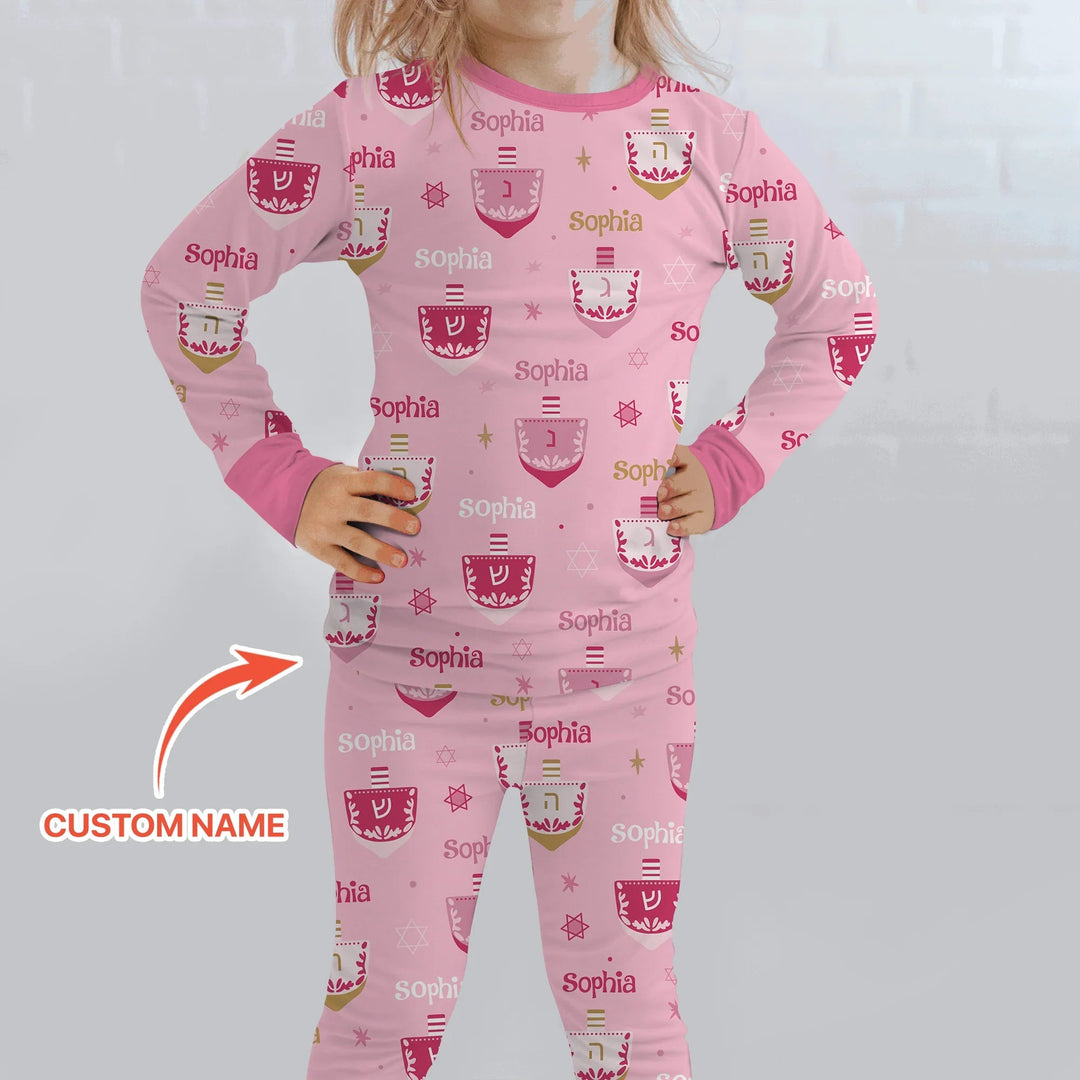 Hanukkah Dreidels Two Piece Long Sleeve Pajama Set - Zumbamboo