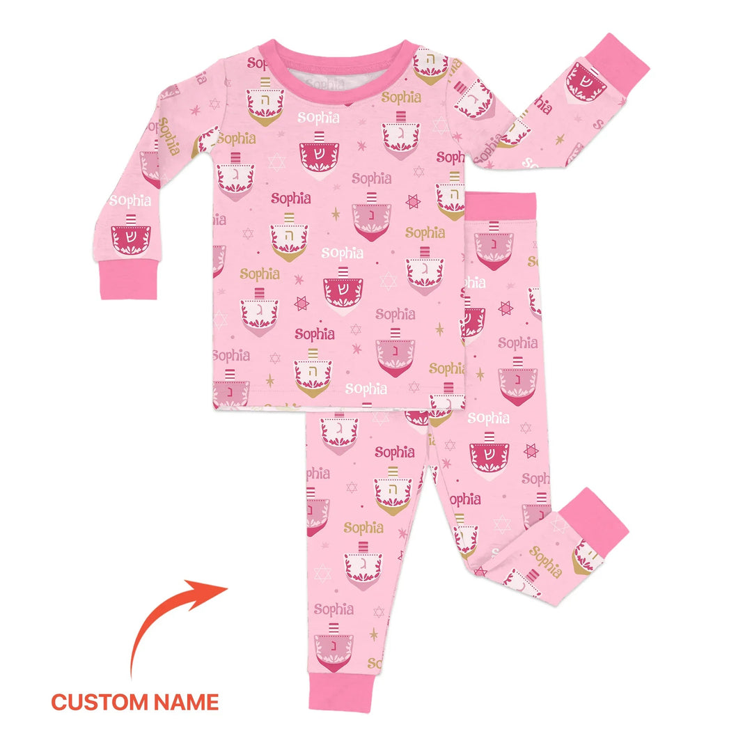 Hanukkah Dreidels Two Piece Long Sleeve Pajama Set - Zumbamboo
