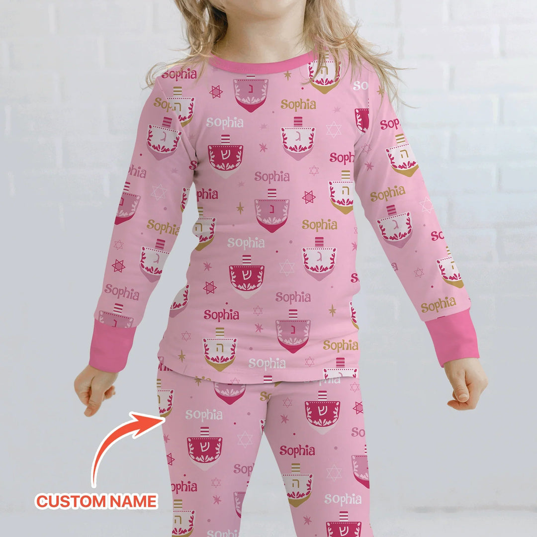 Hanukkah Dreidels Two Piece Long Sleeve Pajama Set - Zumbamboo