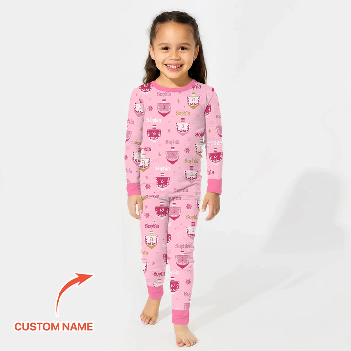 Hanukkah Dreidels Two Piece Long Sleeve Pajama Set - Zumbamboo