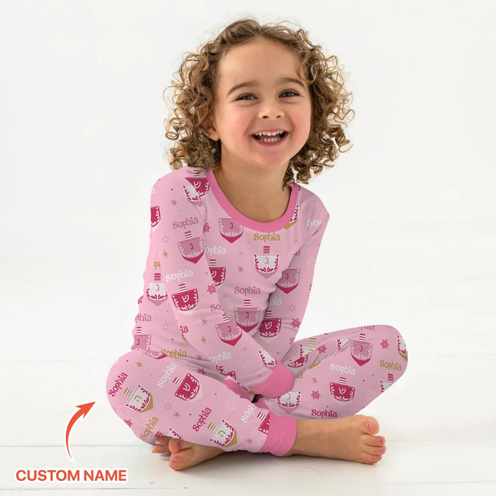 Hanukkah Dreidels Two Piece Long Sleeve Pajama Set - Zumbamboo