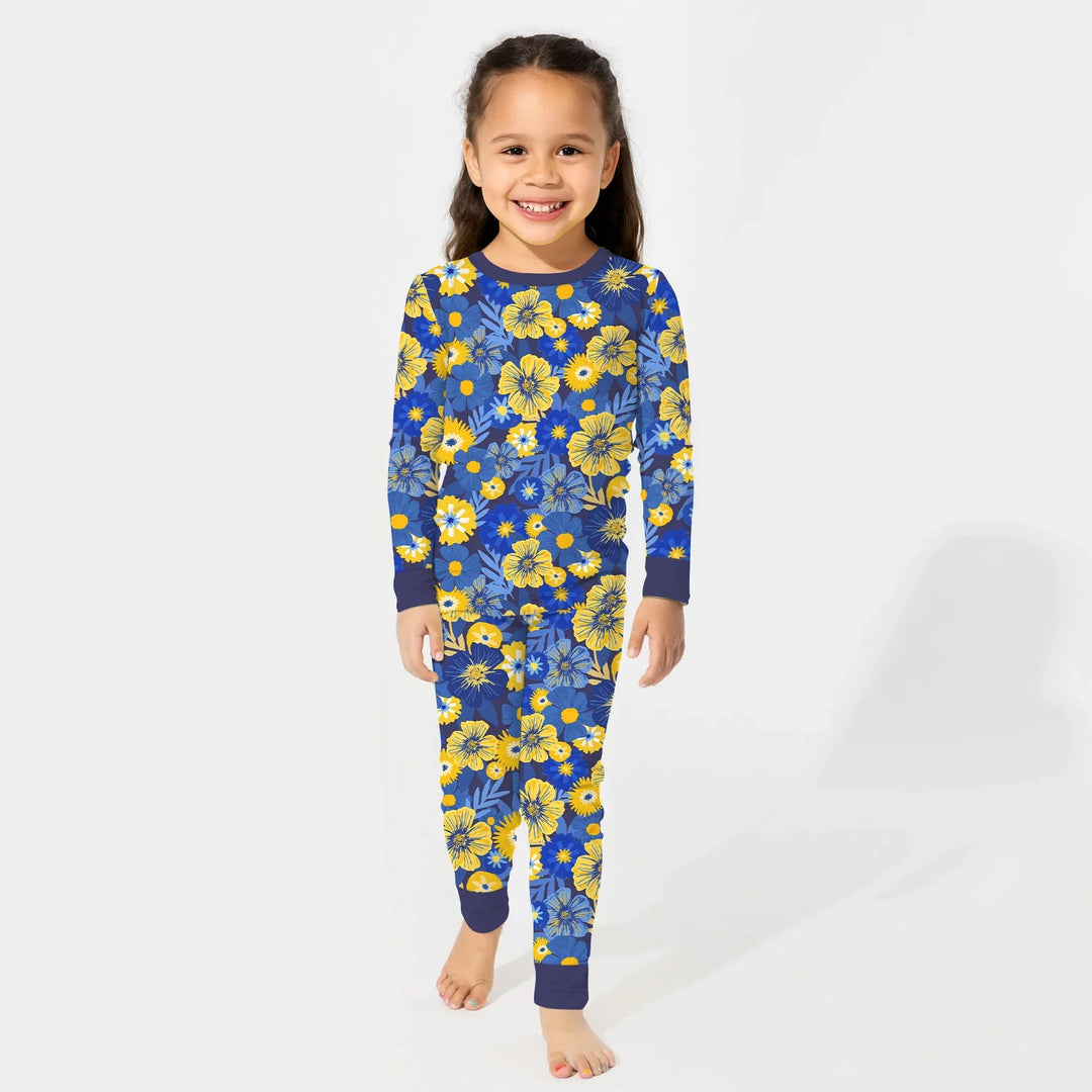 Hanukkah Little Flowers Girl Two Piece Long Sleeve Pajama Set - Zumbamboo