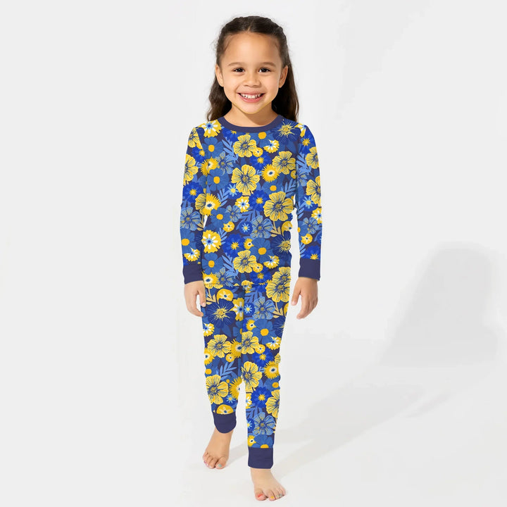 Hanukkah Little Flowers Girl Two Piece Long Sleeve Pajama Set - Zumbamboo