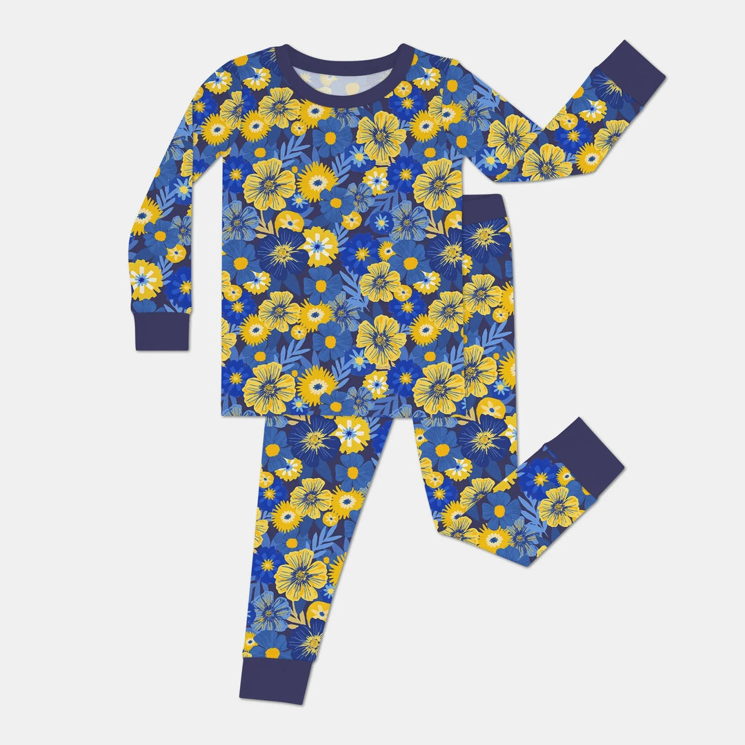 Hanukkah Little Flowers Girl Two Piece Long Sleeve Pajama Set - Zumbamboo