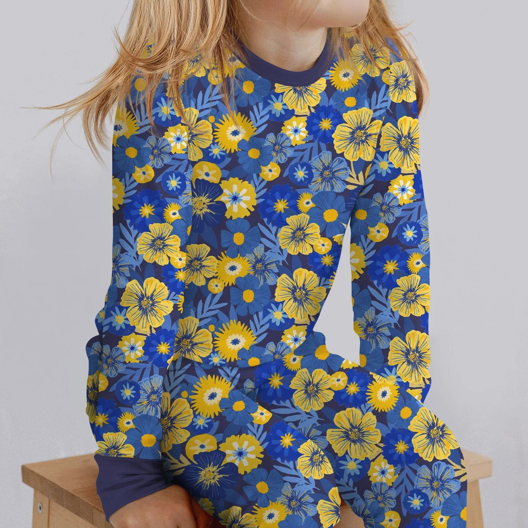 Hanukkah Little Flowers Girl Two Piece Long Sleeve Pajama Set - Zumbamboo