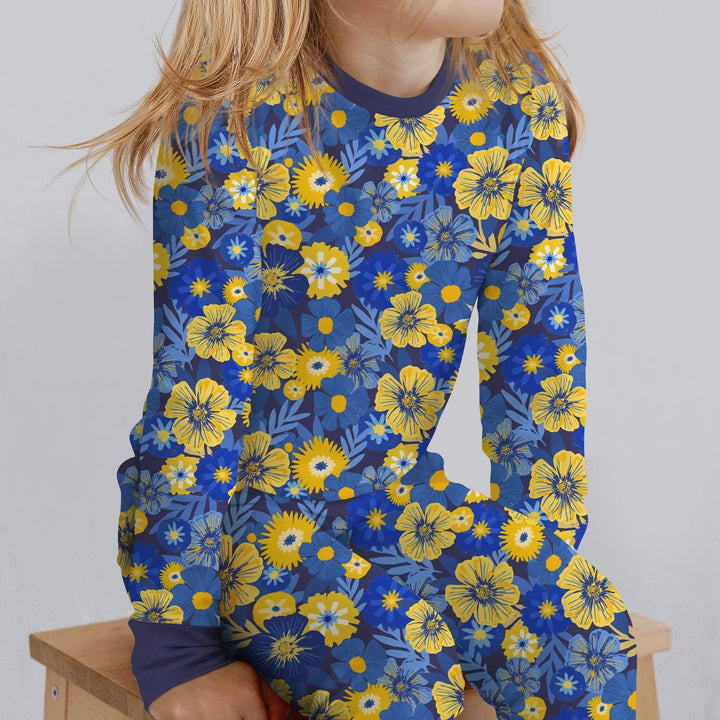 Hanukkah Little Flowers Girl Two Piece Long Sleeve Pajama Set - Zumbamboo