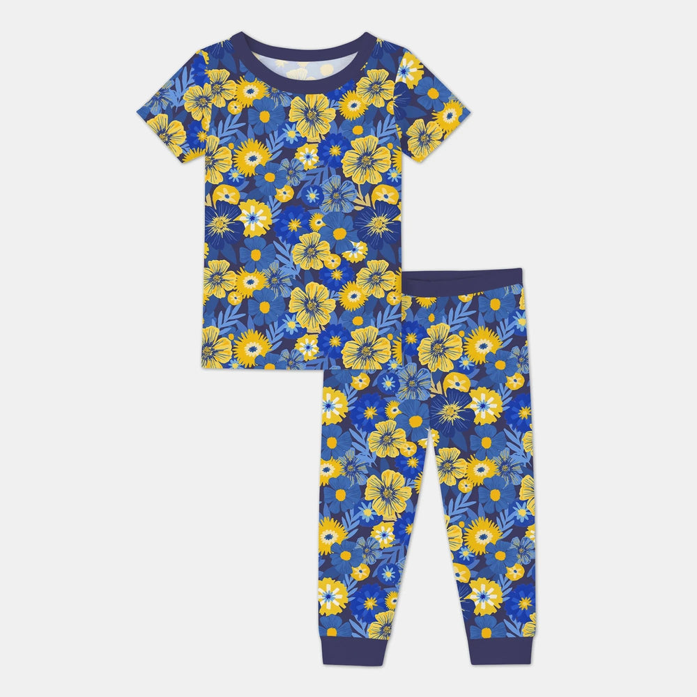 Hanukkah Little Flowers Girl Two Piece Short Sleeve Pajama Set - Zumbamboo
