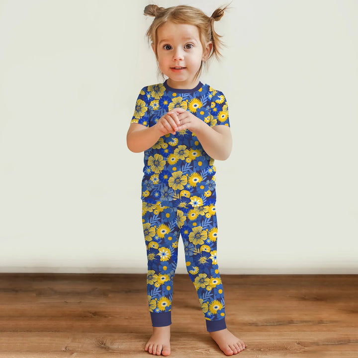 Hanukkah Little Flowers Girl Two Piece Short Sleeve Pajama Set , Hanukkah Little Flowers Girl Two Piece Short Sleeve Pajama Set - 12-18M