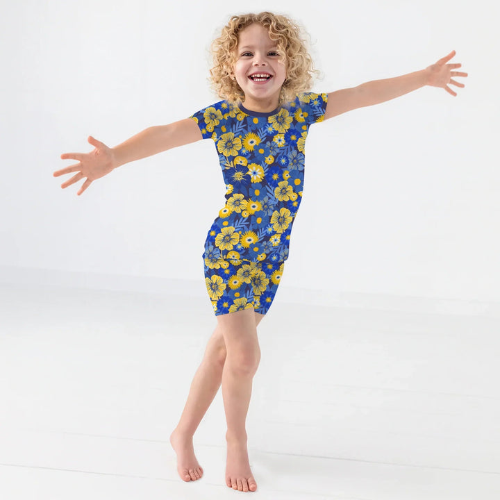 Hanukkah Little Flowers Girl Two Piece Short Sleeve Shorts Pajama Set , Hanukkah Little Flowers Girl Two Piece Short Sleeve Shorts Pajama Set - 12-18M