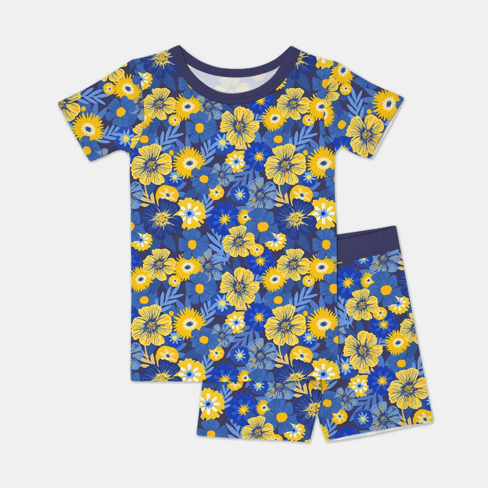 Hanukkah Little Flowers Girl Two Piece Short Sleeve Shorts Pajama Set - Zumbamboo