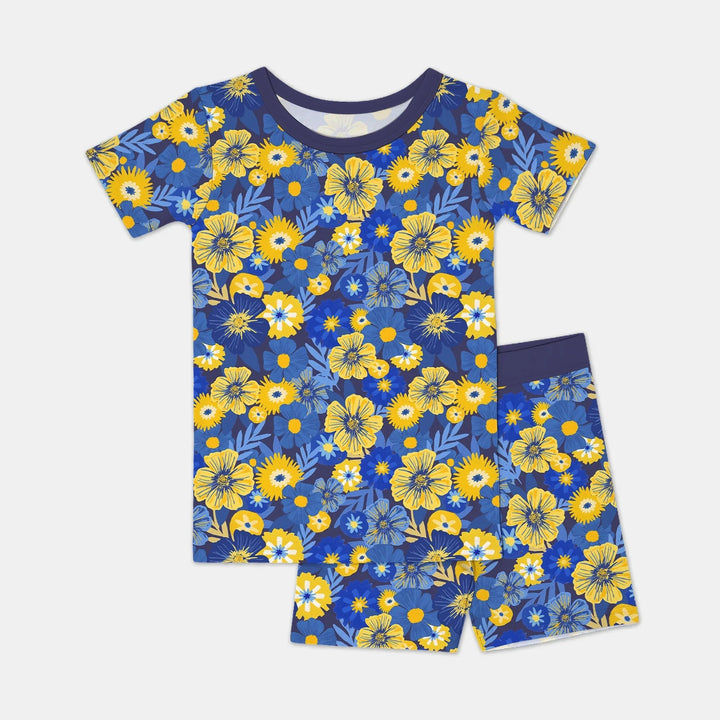 Hanukkah Little Flowers Girl Two Piece Short Sleeve Shorts Pajama Set , Hanukkah Little Flowers Girl Two Piece Short Sleeve Shorts Pajama Set - 12-18M