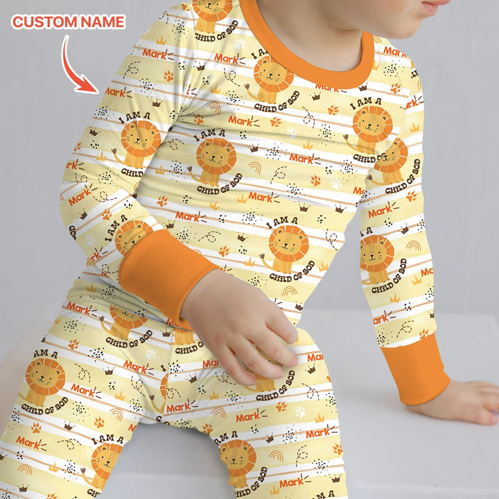 I Am A Child Of God Custom Name Boy Two Piece Long Sleeve Pajama Set - Zumbamboo