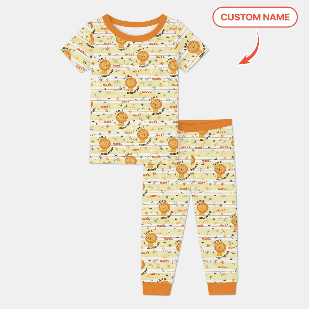 I Am A Child Of God Custom Name Boy Two Piece Short Sleeve Pajama Set - Zumbamboo