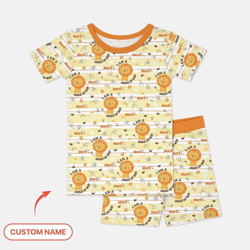 I Am A Child Of God Custom Name Boy Two Piece Short Sleeve Shorts Pajama Set - Zumbamboo