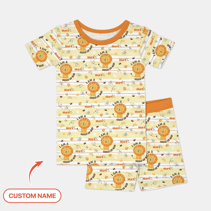 I Am A Child Of God Custom Name Boy Two Piece Short Sleeve Shorts Pajama Set - Zumbamboo