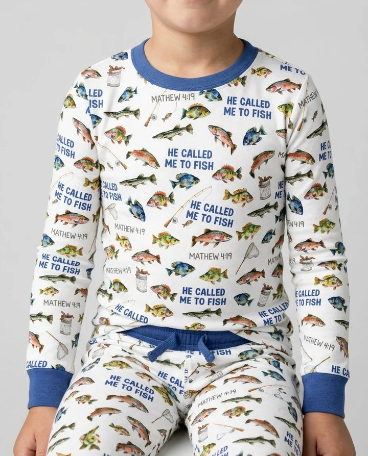 He Called Me To Fish Daddy & Me Matching Bamboo Two Piece Long Sleeve Pajama Set
