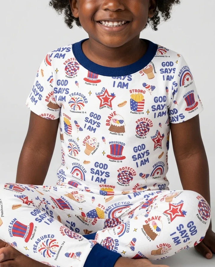 God Says I Am - America 250th Anniversary Bamboo Two Piece Short Sleeve Pajama Set