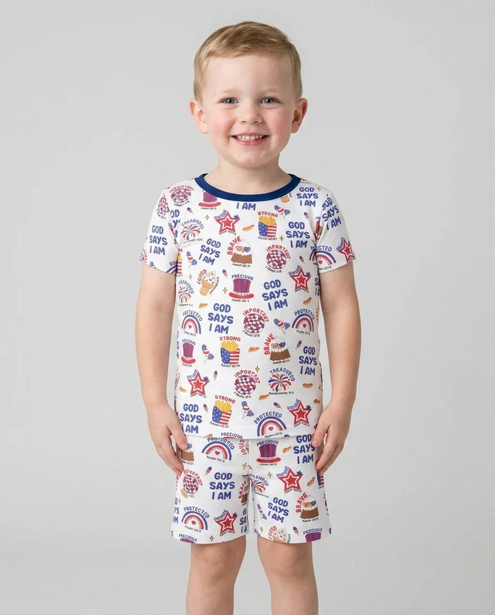 God Says I Am - America 250th Anniversary Bamboo Two Piece Short Sleeve Shorts Pajama Set