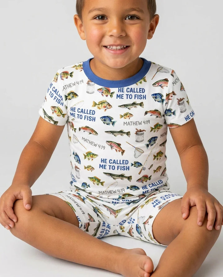 He Called Me To Fish Daddy & Me Matching Bamboo Two Piece Short Sleeve Shorts Pajama Set