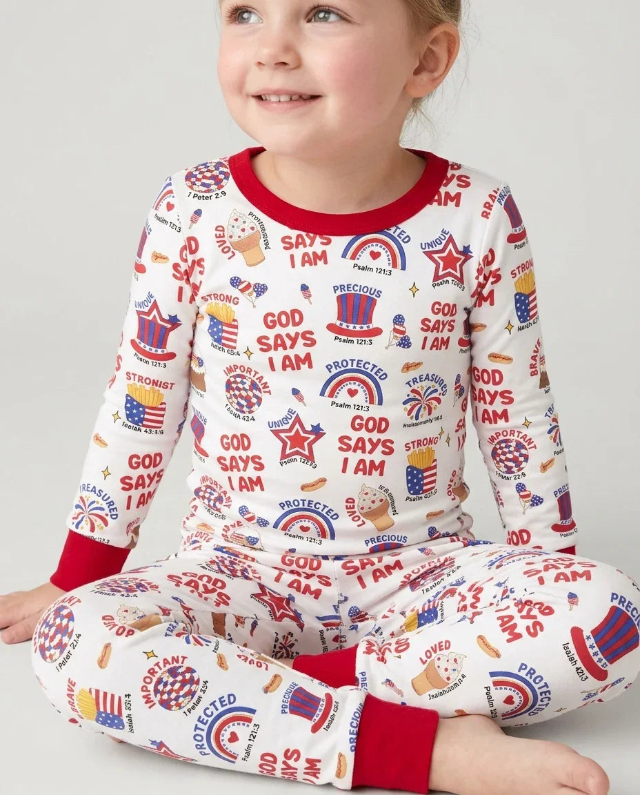 God Says I Am - America 250th Anniversary Bamboo Two Piece Long Sleeve Pajama Set