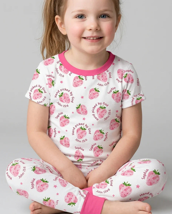 Hand Picked By God Custom Name Bamboo Two Piece Short Sleeve Pajama Set