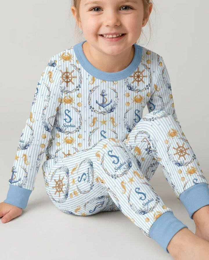 Bon Voyage Custom Name Bamboo Two Piece Long Sleeve Pajama Set