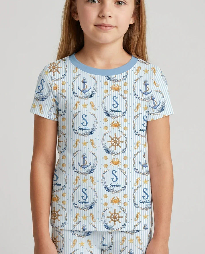 Bon Voyage Custom Name Bamboo Two Piece Short Sleeve Pajama Set
