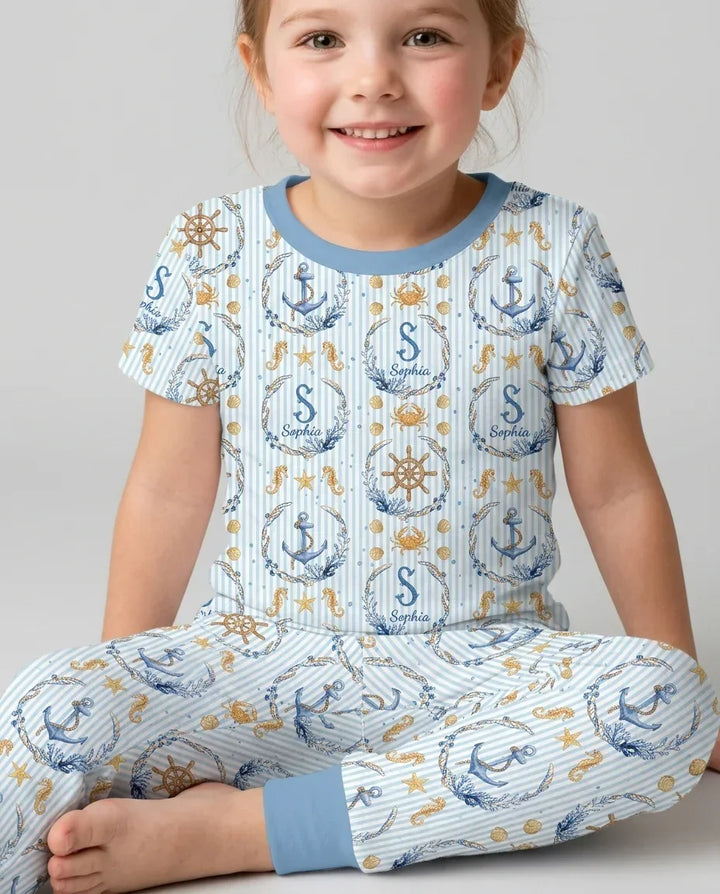 Bon Voyage Custom Name Bamboo Two Piece Short Sleeve Pajama Set