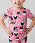 Pijama de dos piezas de bambú de manga corta con pantalones cortos a juego para la familia Farm Friends